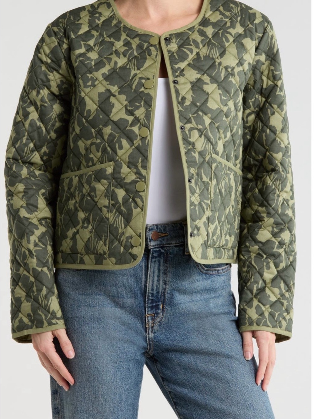 Sanctuary Quilted Camouflage Utility Jacket in Olive